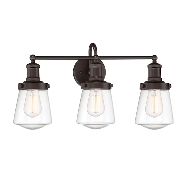 Designers Fountain Taylor 22.75in 3-Light Satin Bronze Industrial Indoor Vanity Light with Clear Glass Shades 69503-SB - main